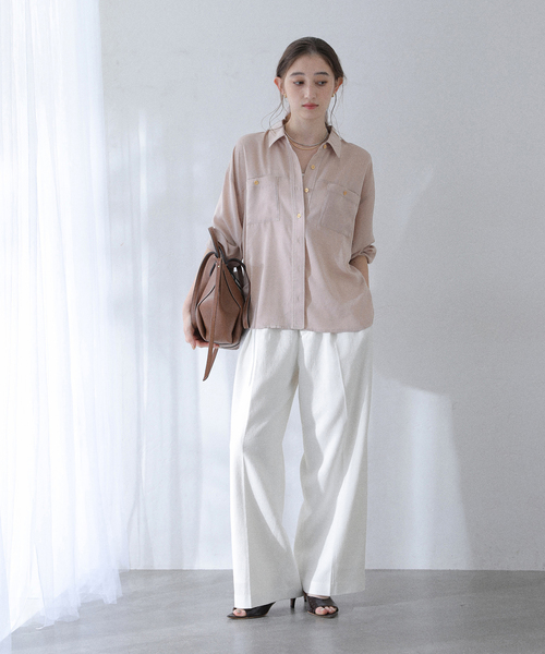 La TOTALITE（ラトータリテ）の「【洗える】シュシュSETピーチサテン起毛シャツ（シャツ/ブラウス・レディース・ブラウン/キャメル/バーガンディー・FREE）」の15枚目の写真