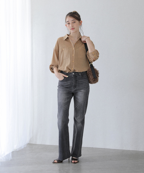 La TOTALITE（ラトータリテ）の「【洗える】シュシュSETピーチサテン起毛シャツ（シャツ/ブラウス・レディース・ブラウン/キャメル/バーガンディー・FREE）」の22枚目の写真