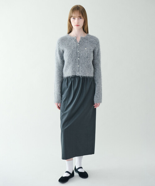 nicholson&nicholson（ニコルソンアンドニコルソン）の「nicholson & nicholson | ストレッチウール ロングスカート WOMEN（スカート・レディース・ブルー系その他5/チャコール・38）」の4枚目の写真