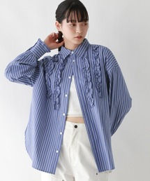 フロントフリルストライプシャツ