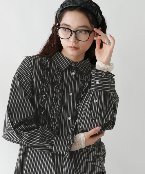 セール】フロントフリルストライプシャツ（シャツ/ブラウス