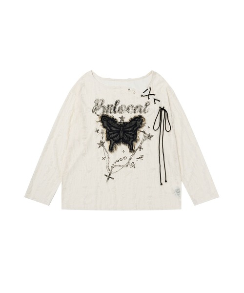 HOOK(フック)の「バタフライレースルーズロンT(Tシャツ/カットソー・レディース・ダークグレー/ベージュ・MEDIUM/SMALL)」の7枚目の写真