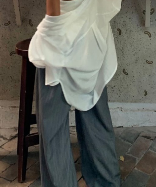 FAVORITO(ファヴォリート)の「ドローストリングパッチワークストライプ柄ワイドパンツ(その他パンツ・レディース・グレー/ネイビー・F)」の15枚目の写真