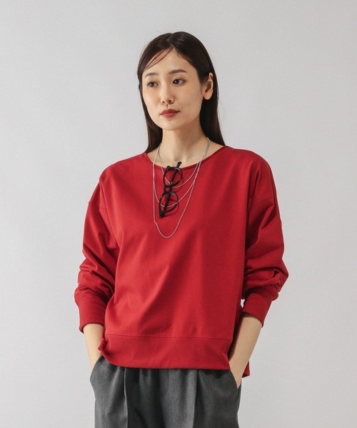 GLOBAL WORK（グローバルワーク）の「乾きやすいミニ裏毛カラープルオーバー/580946（Tシャツ/カットソー・レディース・スモークピンク/杢グレー/ブルー/ネイビー/スミクロ/レッド・REGULAR/SHORT）」の6枚目の写真