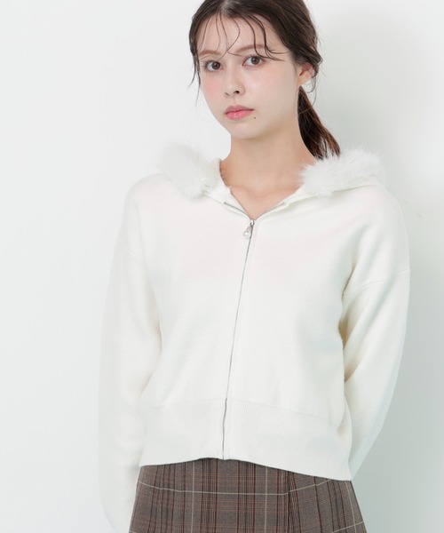 ◇フェイクファー付きニットパーカー（ニット/セーター）｜JILL by