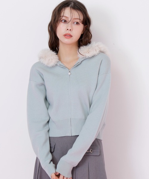 ◇フェイクファー付きニットパーカー（ニット/セーター）｜JILL by