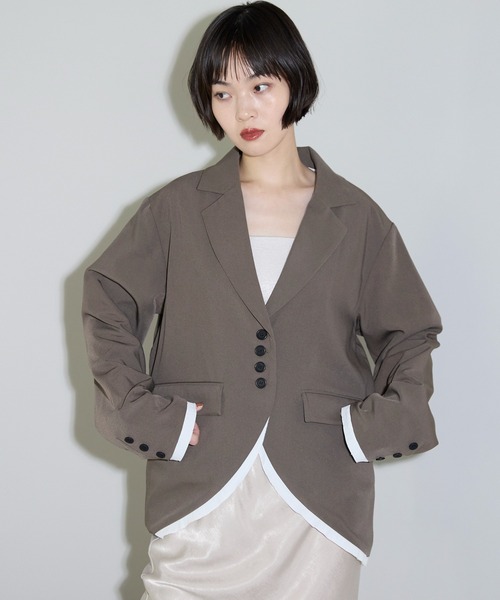 leimn（レイムン）の「裾カーブレイヤード風オーバーサイズテーラードジャケット（テーラードジャケット・レディース・ブラウン/グレー・FREE）」の2枚目の写真