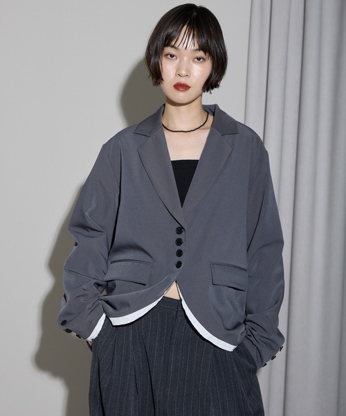 裾カーブレイヤード風オーバーサイズテーラードジャケット