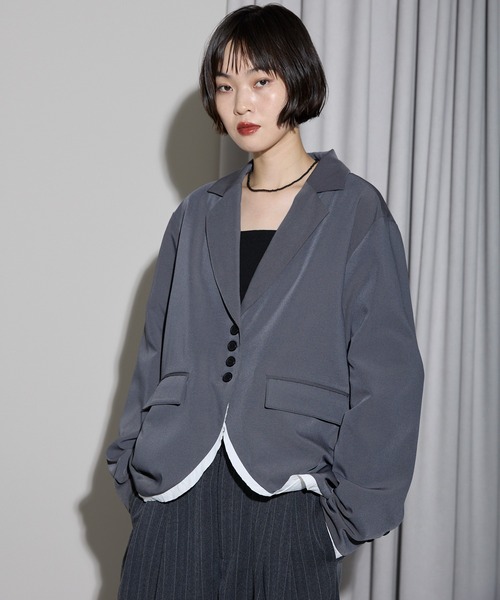 leimn（レイムン）の「裾カーブレイヤード風オーバーサイズテーラードジャケット（テーラードジャケット・レディース・ブラウン/グレー・FREE）」の3枚目の写真