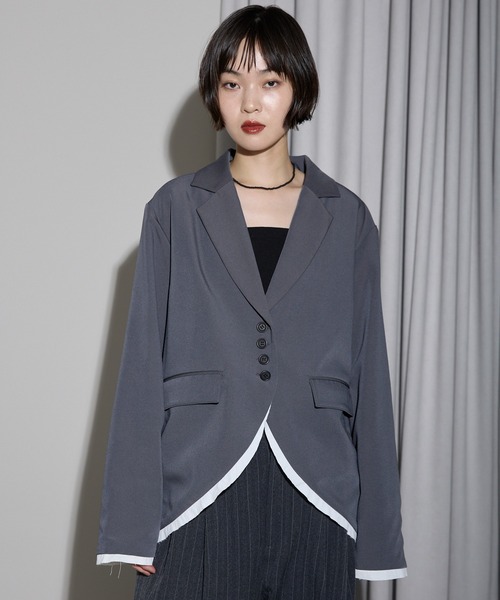 裾カーブレイヤード風オーバーサイズテーラードジャケット