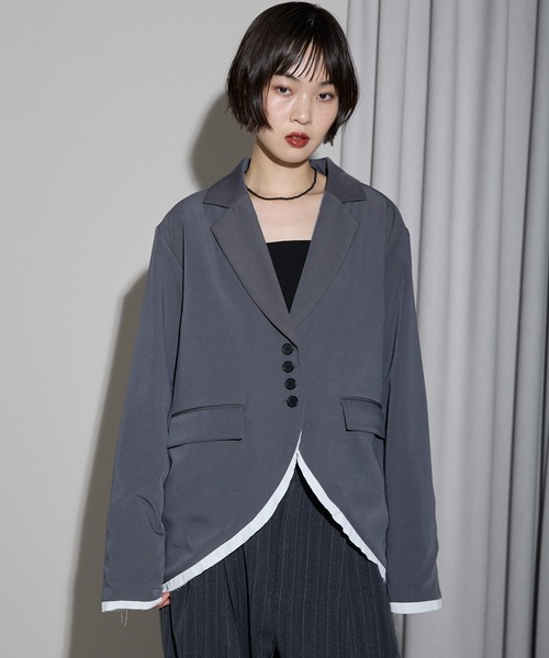 セール】裾カーブレイヤード風オーバーサイズテーラードジャケット
