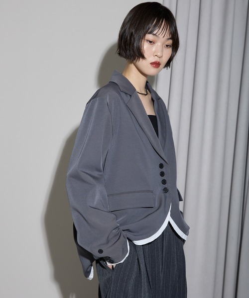 leimn（レイムン）の「裾カーブレイヤード風オーバーサイズテーラードジャケット（テーラードジャケット・レディース・ブラウン/グレー・FREE）」の7枚目の写真