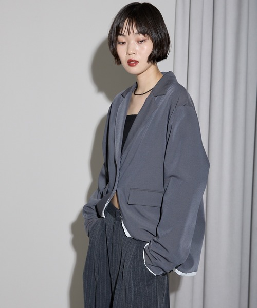 leimn（レイムン）の「裾カーブレイヤード風オーバーサイズテーラードジャケット（テーラードジャケット・レディース・ブラウン/グレー・FREE）」の12枚目の写真