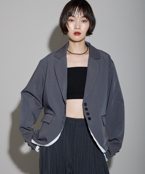 セール】裾カーブレイヤード風オーバーサイズテーラードジャケット
