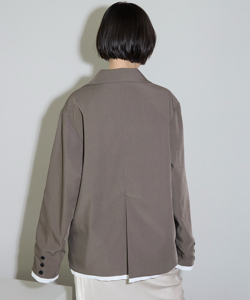 SA-RAH グレー テーラードジャケット 裾カーブレイヤード風オーバーサイズテーラードジャケット