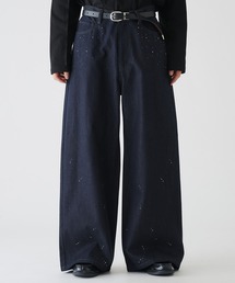 selle glant(ZOe)RHINESTONE WIDE RIGID DENIM PANTS/CXg[ChWbgfjpc(fjpc)