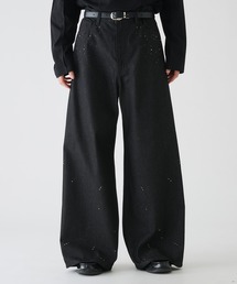 selle glant(セレグランテ)のRHINESTONE WIDE RIGID DENIM PANTS/ラインストーンワイドリジットデニムパンツ(デニムパンツ)
