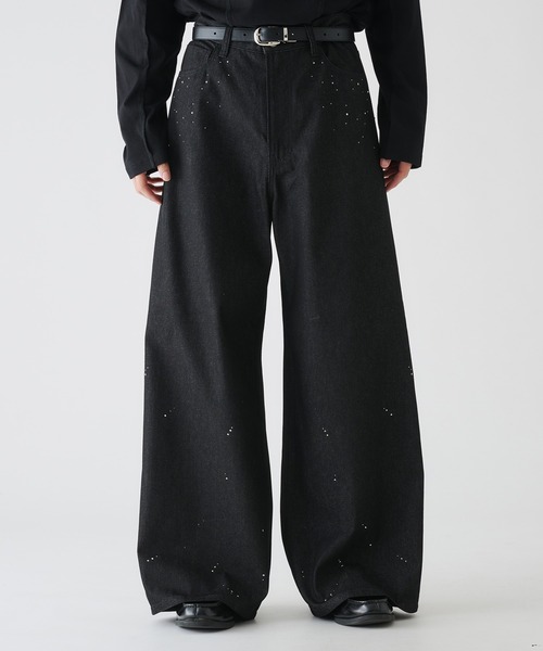 RHINESTONE WIDE RIGID DENIM PANTS/ラインストーンワイドリジット
