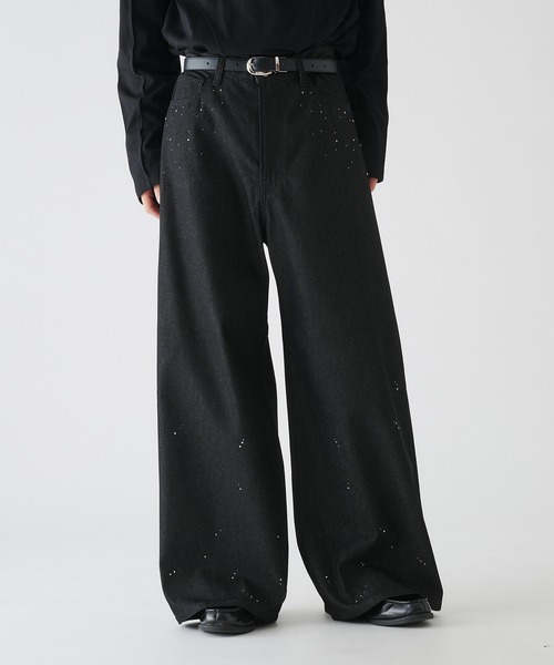 セール】RHINESTONE WIDE RIGID DENIM PANTS/ラインストーンワイド
