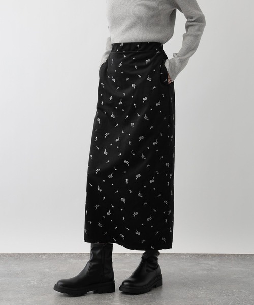 FOUND GOOD（ファウンドグッド）の「ベロア刺繍タイトスカート（スカート・レディース・ブラウン系5/ブラック・L/M/S）」の2枚目の写真