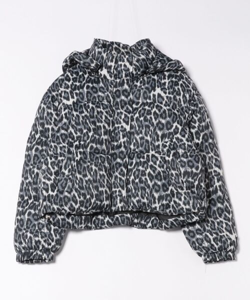 セール】ヒョウ柄 ショート丈 スタンドカラー エコダウンジャケット