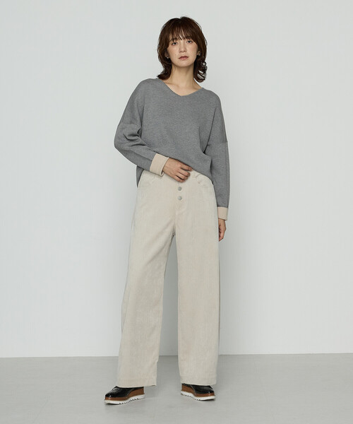 COMME CA Wardrobe（コムサワードローブ）の「14G接結編 ニットプルオーバー（ニット/セーター・レディース・カーキ/グレー・FREE）」の4枚目の写真