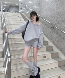 ナンバー17ワッペントップス × スウェットショートパンツ × レッグカバー セットアップ