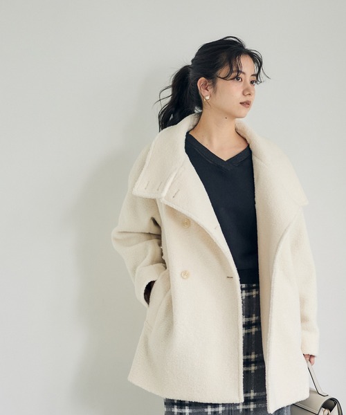 12Twelve Agenda(トゥエルブ アジェンダ)の「衿2wayフラッフィーハーフコート(その他アウター・レディース・チャコールグレー/アイボリー・M)」の14枚目の写真