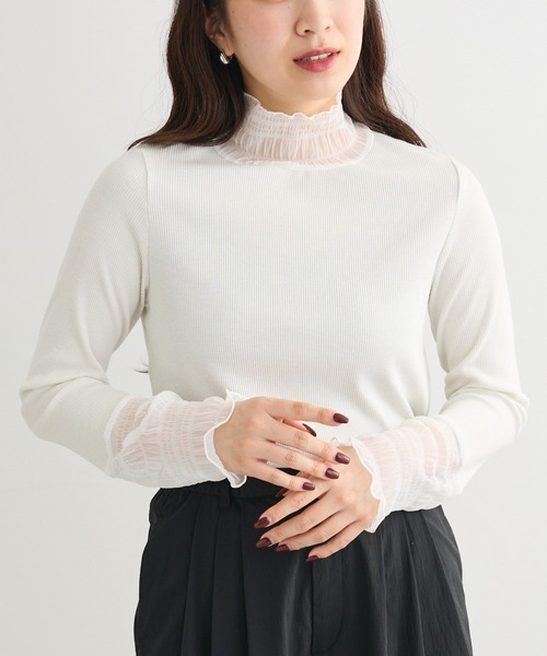 Petit fleur（プチフルール）の「・Petit Fleur チュールキリカエラメリブタートル（Tシャツ/カットソー・レディース・オフホワイト/杢グレー/ブラック/アイボリー・FREE）」の2枚目の写真