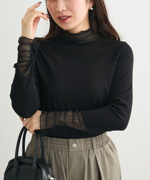 【新品未使用】ラメタートルトップ　ブラック Petit Fleur チュールキリカエラメリブタートル（Tシャツ/カットソー