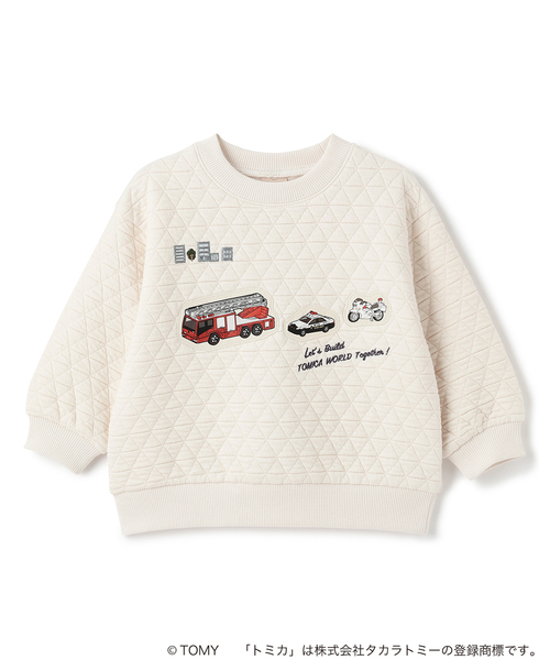 petit main（プティマイン）の「【TOMICA】キルティングトレーナー（スウェット・キッズ・クリーム/ブルーグリーン/アイボリー・90cm/100cm/120cm/80ｃｍ/110cm/130cm）」の2枚目の写真