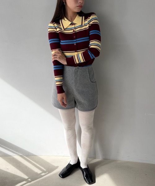 SANSeLF(サンセルフ)の「【SANSeLF】マルチボーダーニットトップス コンパクトシルエット saw25a050(ニット/セーター・レディース・ボルドー/カーキ・FREE)」の15枚目の写真