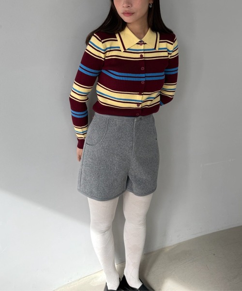 SANSeLF(サンセルフ)の「【SANSeLF】マルチボーダーニットトップス コンパクトシルエット saw25a050(ニット/セーター・レディース・ボルドー/カーキ・FREE)」の8枚目の写真