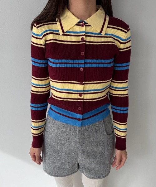 SANSeLF(サンセルフ)の「【SANSeLF】マルチボーダーニットトップス コンパクトシルエット saw25a050(ニット/セーター・レディース・ボルドー/カーキ・FREE)」の11枚目の写真