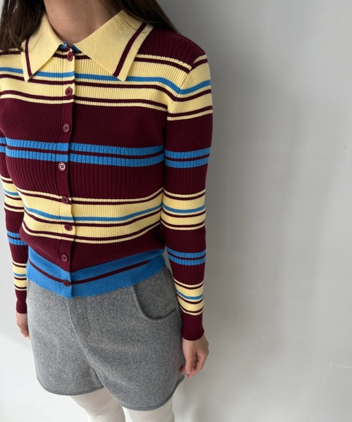 SANSeLF(サンセルフ)の「【SANSeLF】マルチボーダーニットトップス コンパクトシルエット saw25a050(ニット/セーター・レディース・ボルドー/カーキ・FREE)」の12枚目の写真