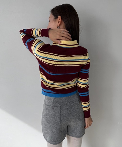 SANSeLF(サンセルフ)の「【SANSeLF】マルチボーダーニットトップス コンパクトシルエット saw25a050(ニット/セーター・レディース・ボルドー/カーキ・FREE)」の14枚目の写真