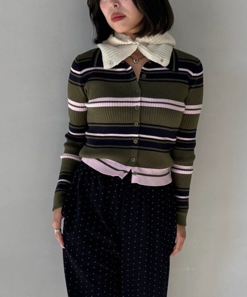 SANSeLF(サンセルフ)の「【SANSeLF】マルチボーダーニットトップス コンパクトシルエット saw25a050(ニット/セーター・レディース・ボルドー/カーキ・FREE)」の18枚目の写真