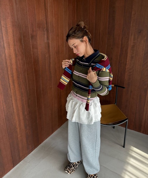 SANSeLF(サンセルフ)の「【SANSeLF】マルチボーダーニットトップス コンパクトシルエット saw25a050(ニット/セーター・レディース・ボルドー/カーキ・FREE)」の22枚目の写真