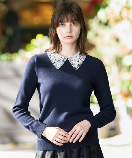 DRESSTERIOR(ドレステリア)の「2WAYレースカラーニット(ニット/セーター・レディース・ネイビー/ベージュ/ダークグレー・38/36/34)」の3枚目の写真