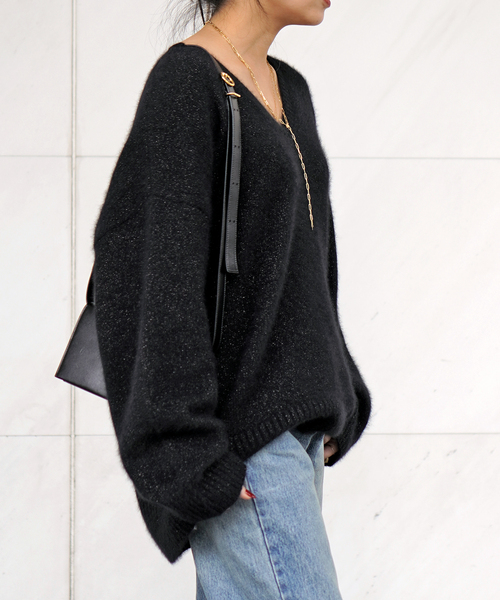 AP STUDIO（エーピーストゥディオ）の「フォックスブレンドラメVネック