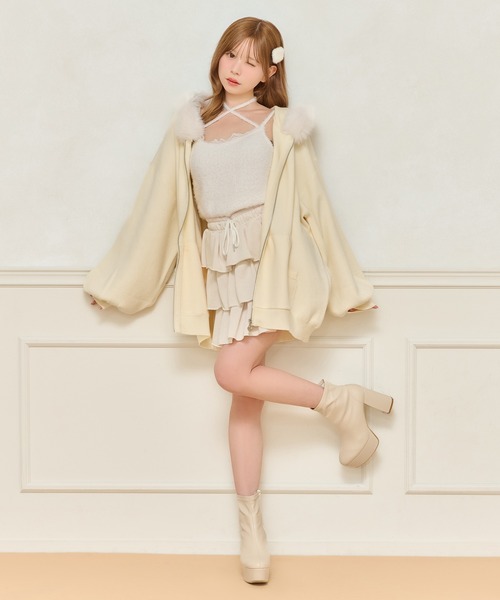 apres jour（アプレジュール）の「ファー付きニットパーカー（パーカー・レディース・アイボリー/グレー/ベージュ・X-LARGE/フリー）」の16枚目の写真