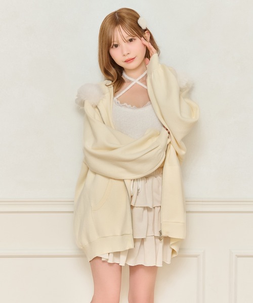 apres jour（アプレジュール）の「ファー付きニットパーカー（パーカー・レディース・アイボリー/グレー/ベージュ・X-LARGE/フリー）」の13枚目の写真