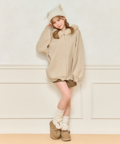 ファー付き袖ビジューニットパーカー♡ フェイクファー付きニットパーカー | JILL by JILL STUART（ジル バイ