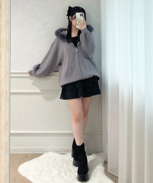 apres jour（アプレジュール）の「ファー付きニットパーカー（パーカー・レディース・アイボリー/グレー/ベージュ・X-LARGE/フリー）」の5枚目の写真