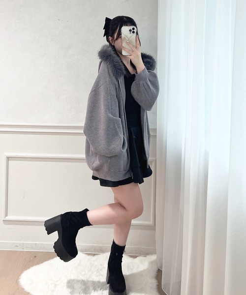 apres jour（アプレジュール）の「ファー付きニットパーカー（パーカー・レディース・アイボリー/グレー/ベージュ・X-LARGE/フリー）」の6枚目の写真