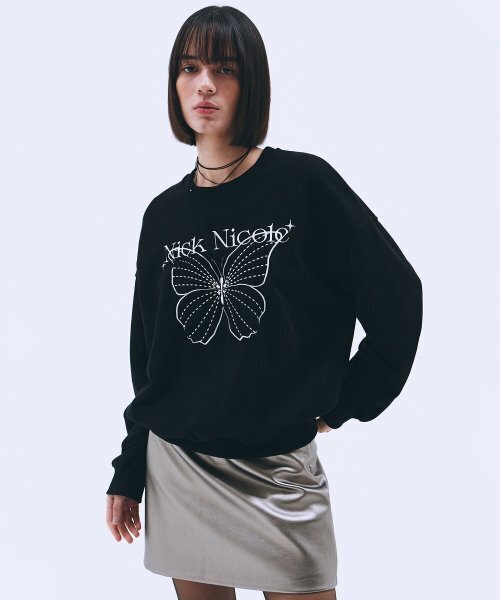 NICK&NICOLE（ニックアンドニコール）の「SHINE BUTTERFLY SWEATSHIRT_BLACK WHITE（スウェット・レディース・その他・FREE）」の3枚目の写真