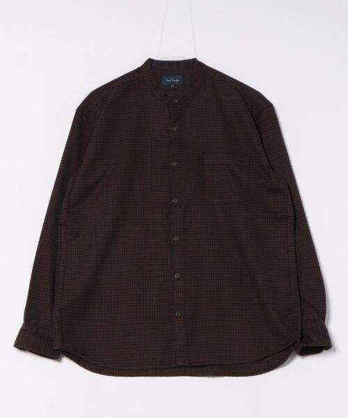 m.f.editorial（エムエフエディトリアル）の「【ネルチェック 起毛】ポートブリッジ/Port Bridge バンドカラー長袖シャツ（シャツ/ブラウス・メンズ・ベージュ/ダークウッド・MEDIUM/LARGE）」の8枚目の写真