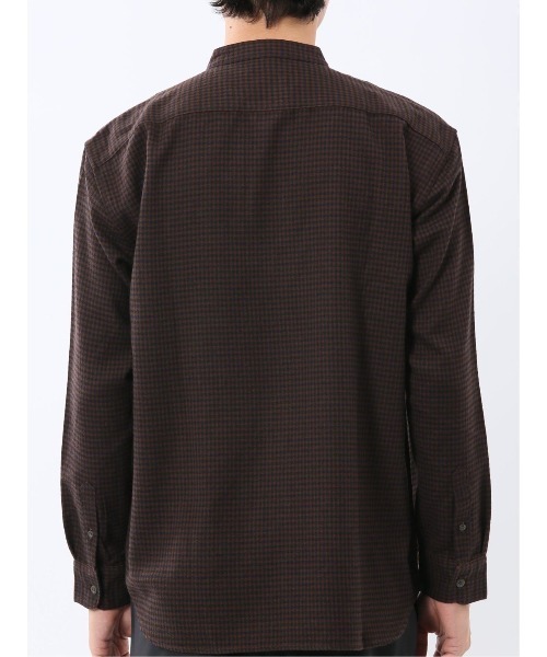 m.f.editorial（エムエフエディトリアル）の「【ネルチェック 起毛】ポートブリッジ/Port Bridge バンドカラー長袖シャツ（シャツ/ブラウス・メンズ・ベージュ/ダークウッド・MEDIUM/LARGE）」の11枚目の写真