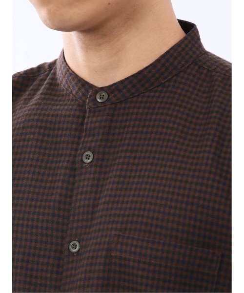 m.f.editorial（エムエフエディトリアル）の「【ネルチェック 起毛】ポートブリッジ/Port Bridge バンドカラー長袖シャツ（シャツ/ブラウス・メンズ・ベージュ/ダークウッド・MEDIUM/LARGE）」の12枚目の写真