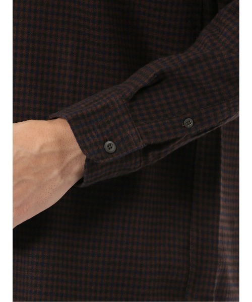 m.f.editorial（エムエフエディトリアル）の「【ネルチェック 起毛】ポートブリッジ/Port Bridge バンドカラー長袖シャツ（シャツ/ブラウス・メンズ・ベージュ/ダークウッド・MEDIUM/LARGE）」の13枚目の写真